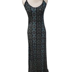 Rafi & Ro black & blue paisley detailed patterned maxi sundress with straps, M.